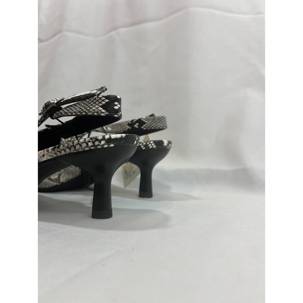A New Day Samantha Faux Snakeskin Slingback Kitten Heels Black White Grey 8 - Picture 3 of 6